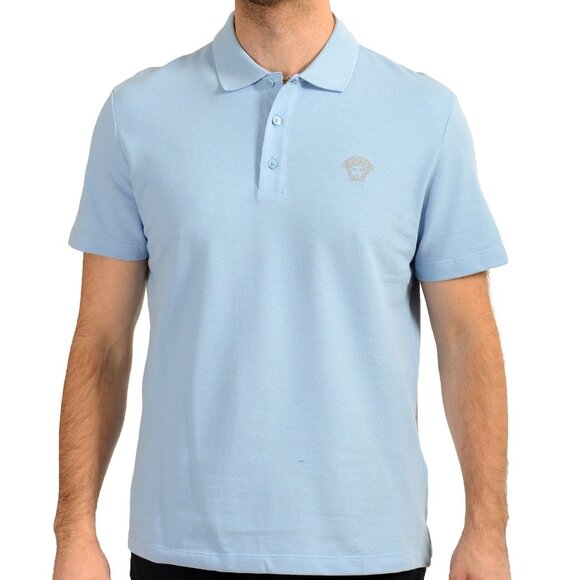Versace Men's Sky Blue Medusa Head Logo Embroidery Polo Shirt US S IT 48 - Picture 1 of 7